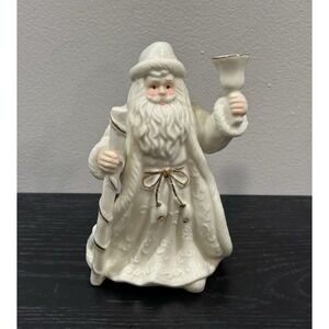 Vintage K's Collection White Porcelain Santa Claus Figurine Gold Bell Staff 6"